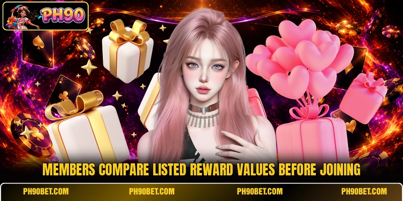 Members compare listed reward values before joining Members compare listed reward values before joining