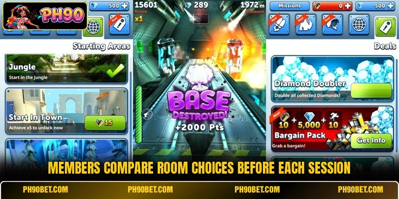 Members compare room choices before each session Members compare room choices before each session