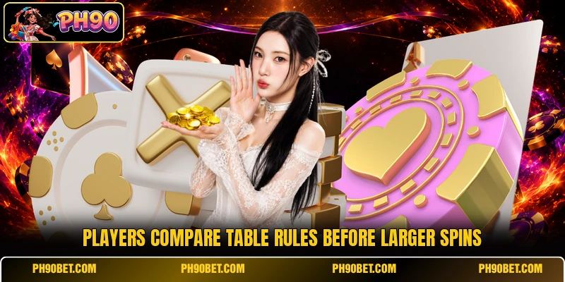 Players compare table rules before larger spins Players compare table rules before larger spins