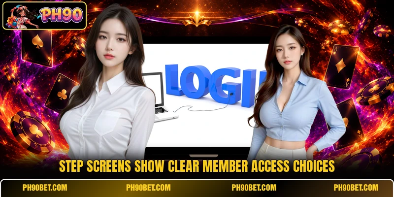 Step screens show clear member access choices